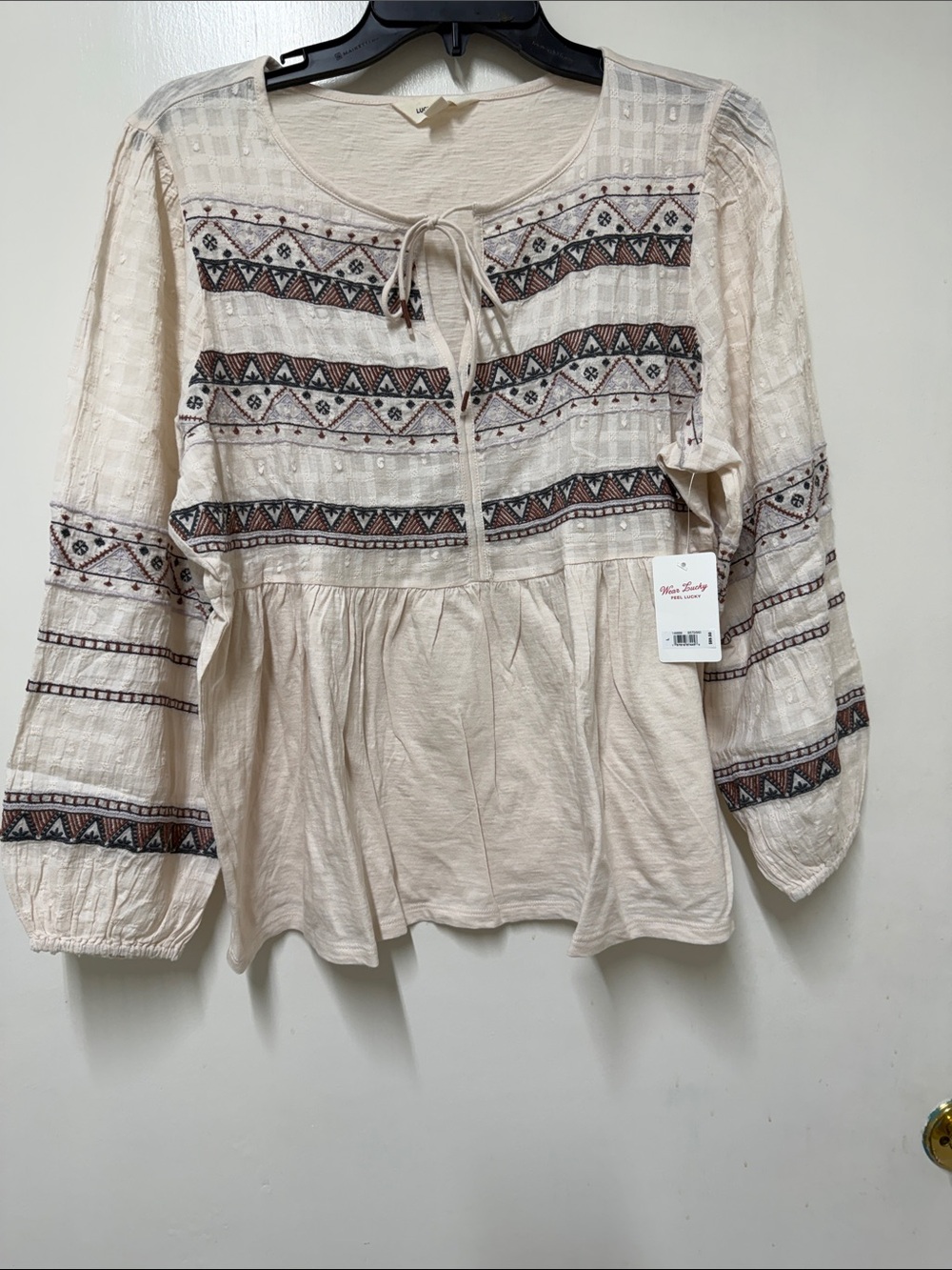 NWT Lucky Brand Blush Pink Embroidered Boho Tunic